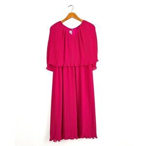 Vintage Chisholm Halle Fuchsia Pink Pleated Cape Top Holiday Dress Halle Bros.